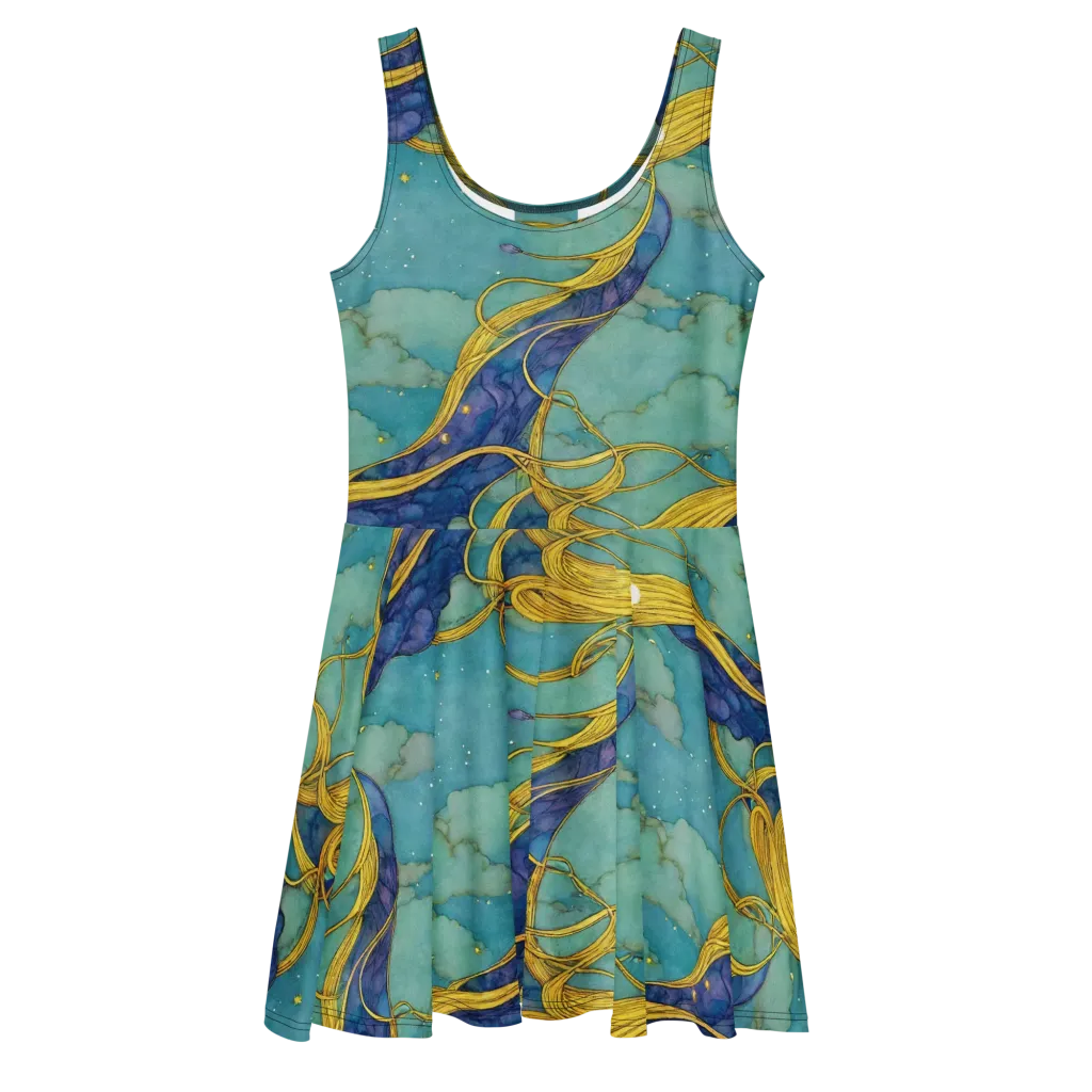 Aquatic Filigree on Skater Dress — Front