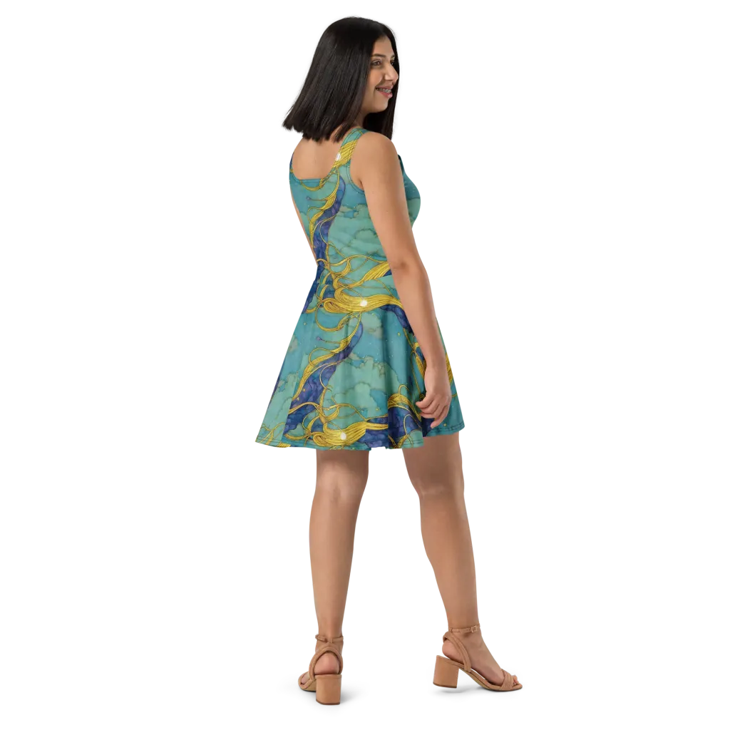 Aquatic Filigree on Skater Dress — Right