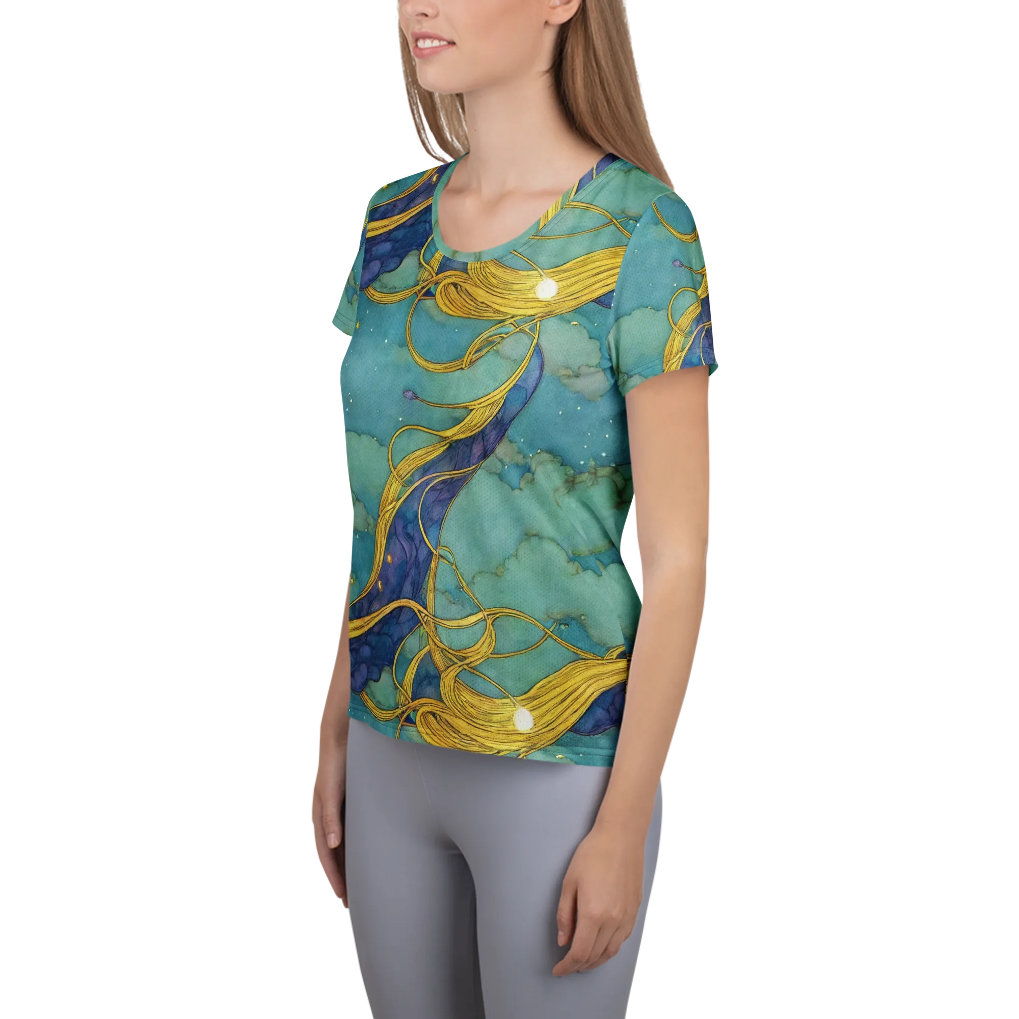 Aquatic Filigree on Women's Athletic T-Shirt — Left