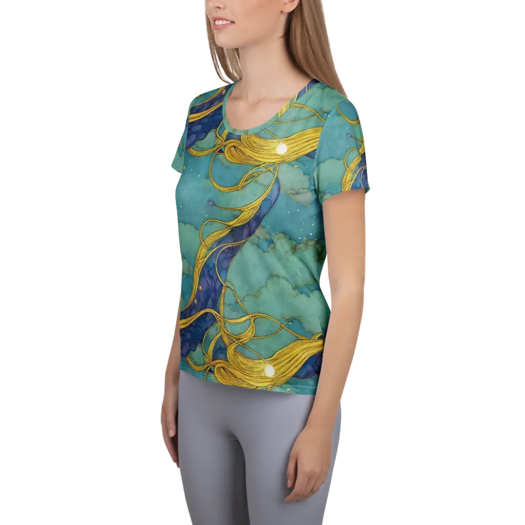 Aquatic Filigree on Women's Athletic T-Shirt — Left