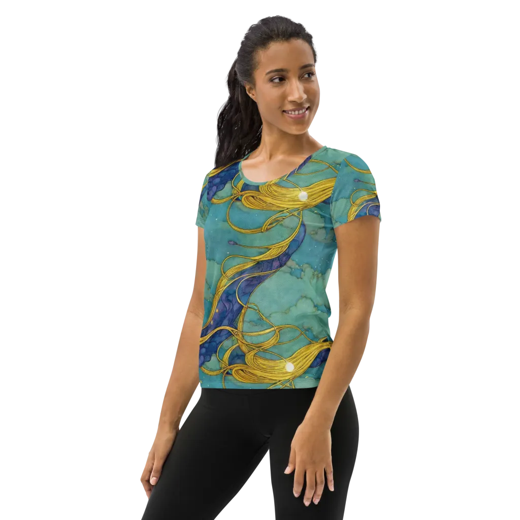 Aquatic Filigree on Women's Athletic T-Shirt — Left