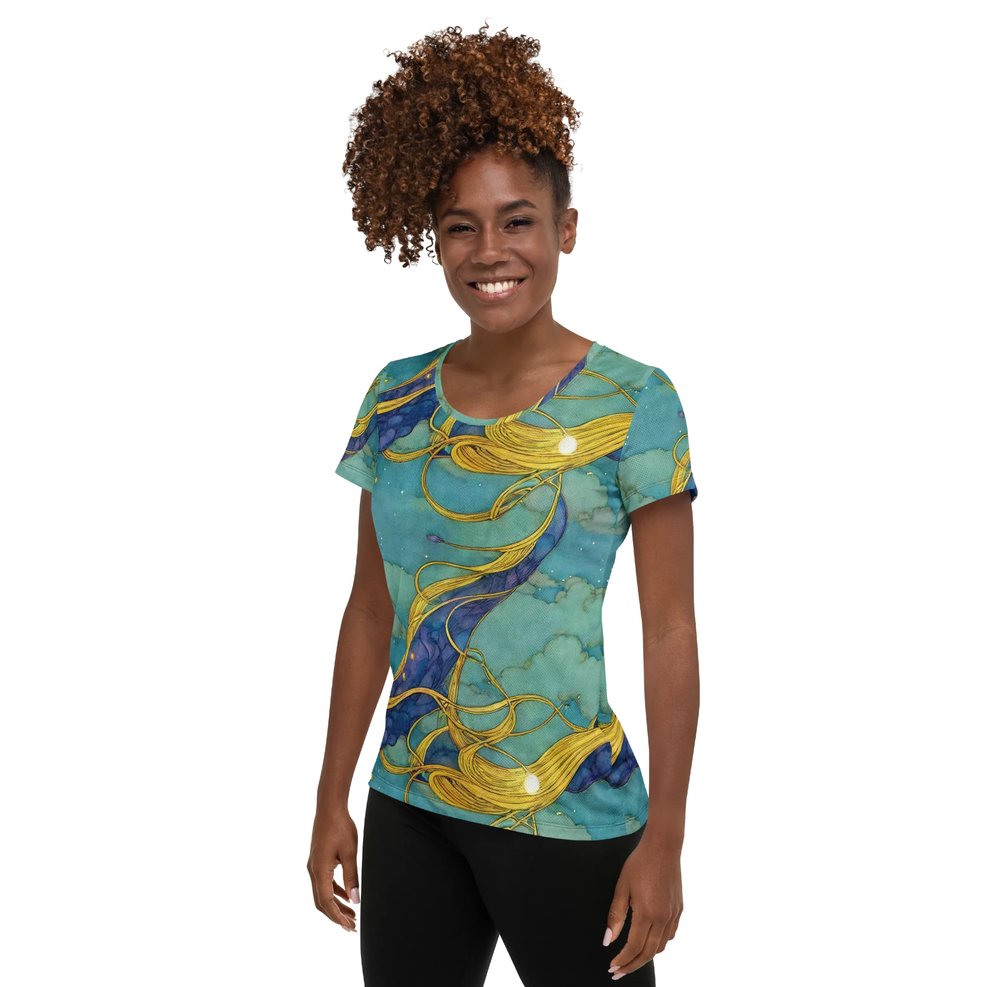 Aquatic Filigree on Women's Athletic T-Shirt — Left