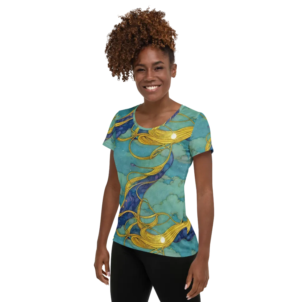 Aquatic Filigree on Women's Athletic T-Shirt — Left