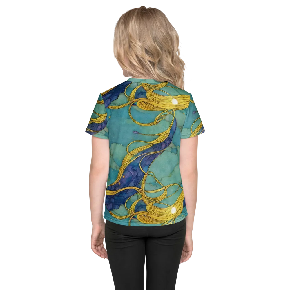 Aquatic Filigree on Kids Crew Neck T-Shirt — Back