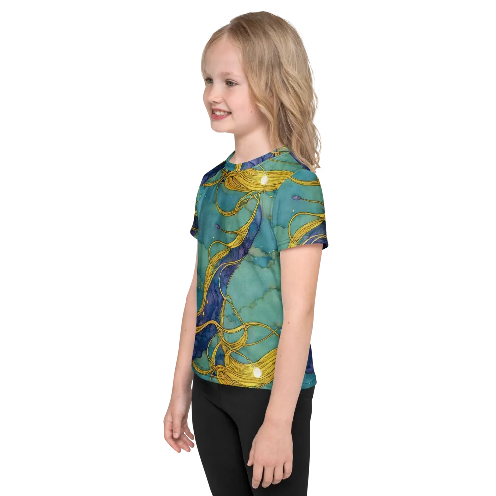 Aquatic Filigree on Kids Crew Neck T-Shirt — Left