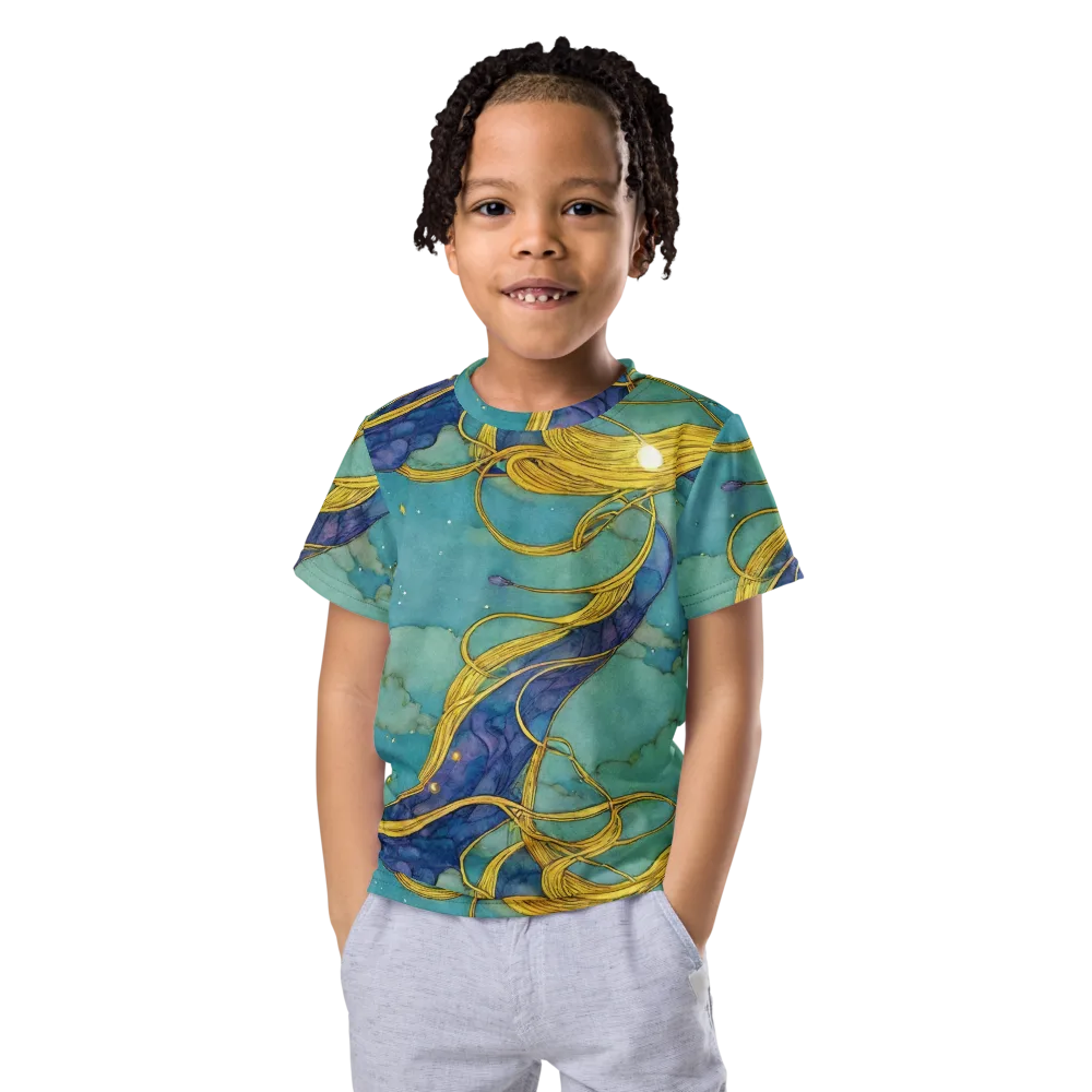 Aquatic Filigree on Kids Crew Neck T-Shirt — Front