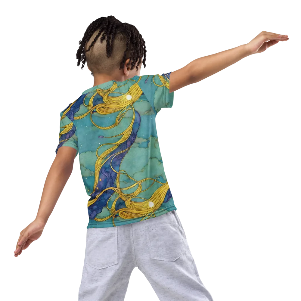 Aquatic Filigree on Kids Crew Neck T-Shirt — Back