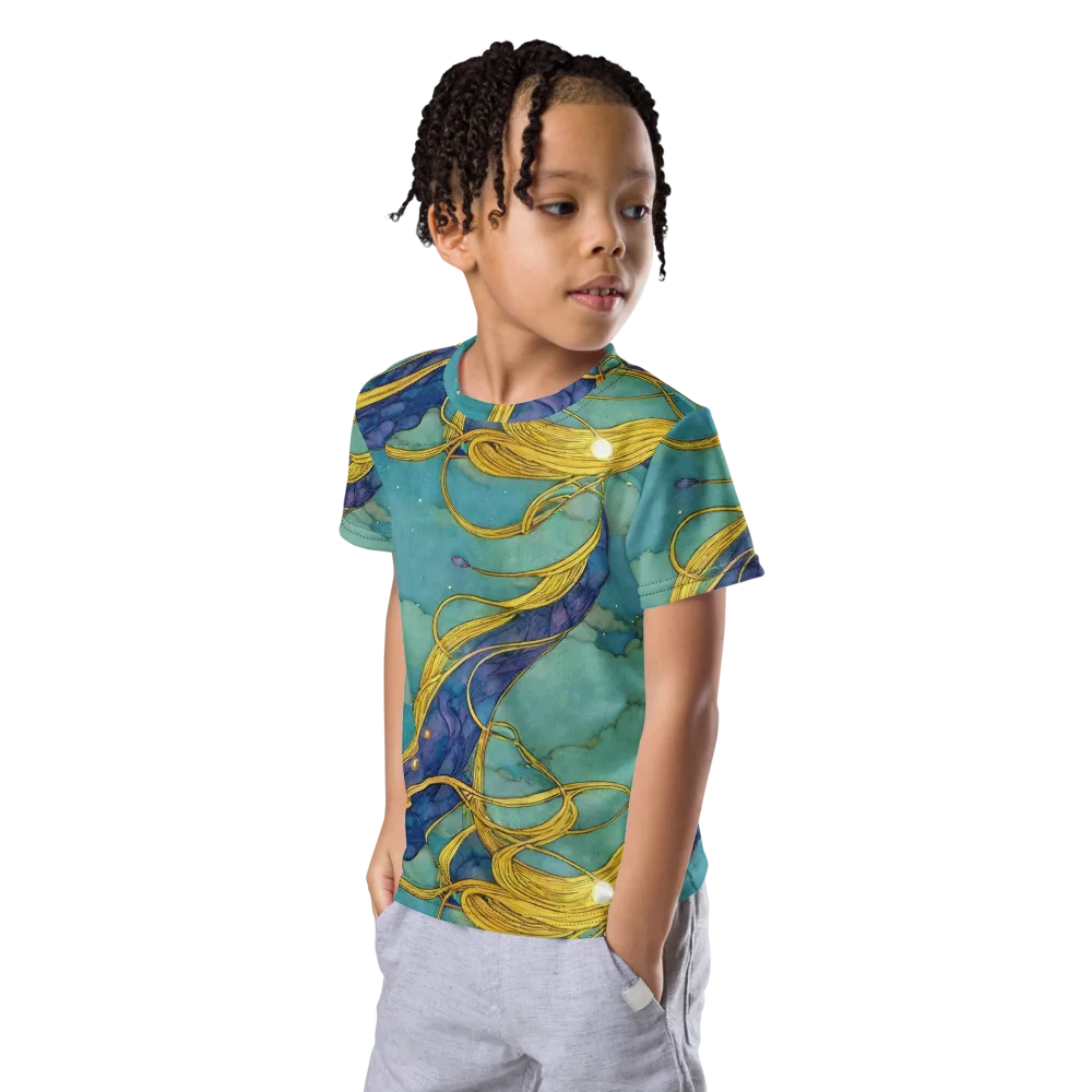Aquatic Filigree on Kids Crew Neck T-Shirt — Left Front