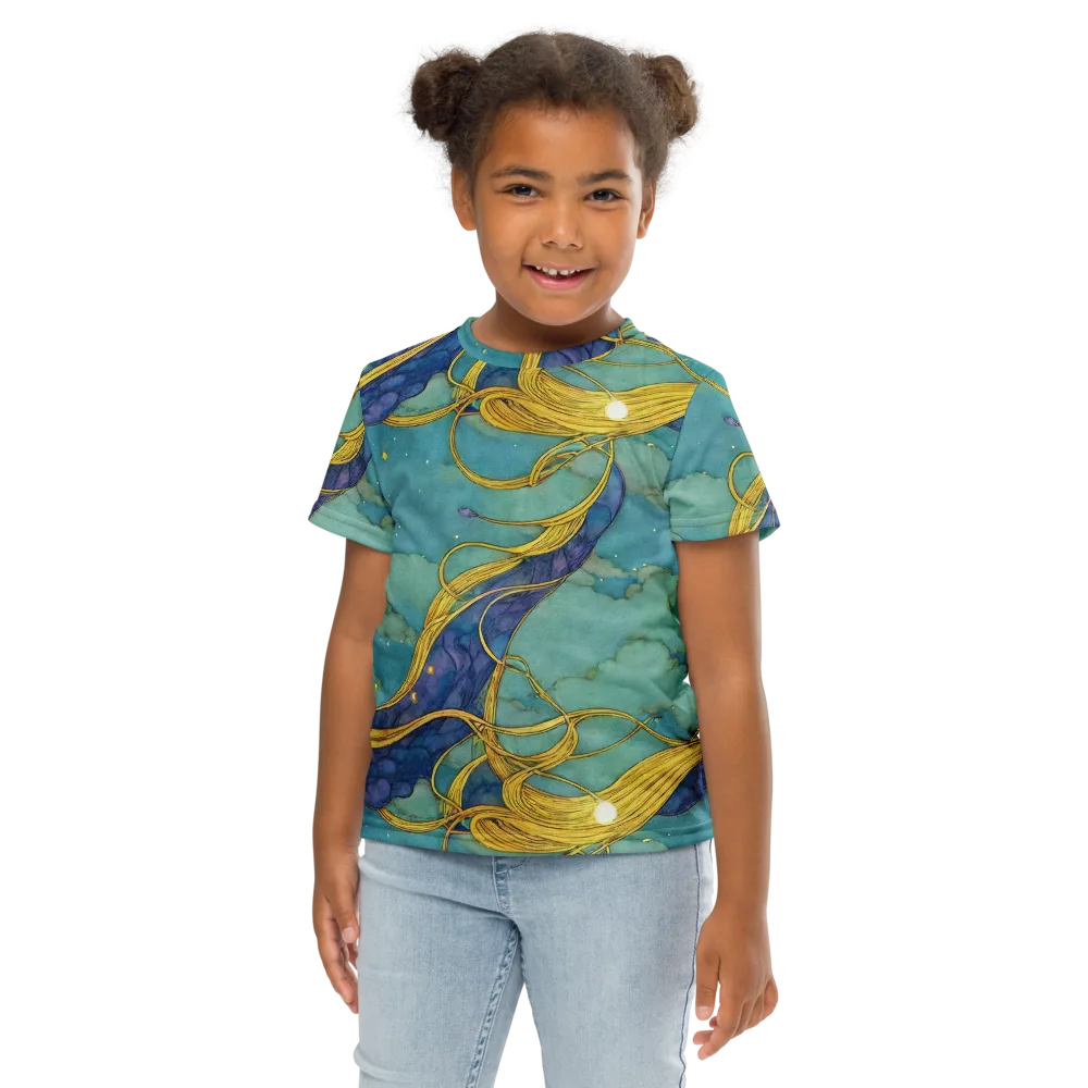 Aquatic Filigree on Kids Crew Neck T-Shirt — Front