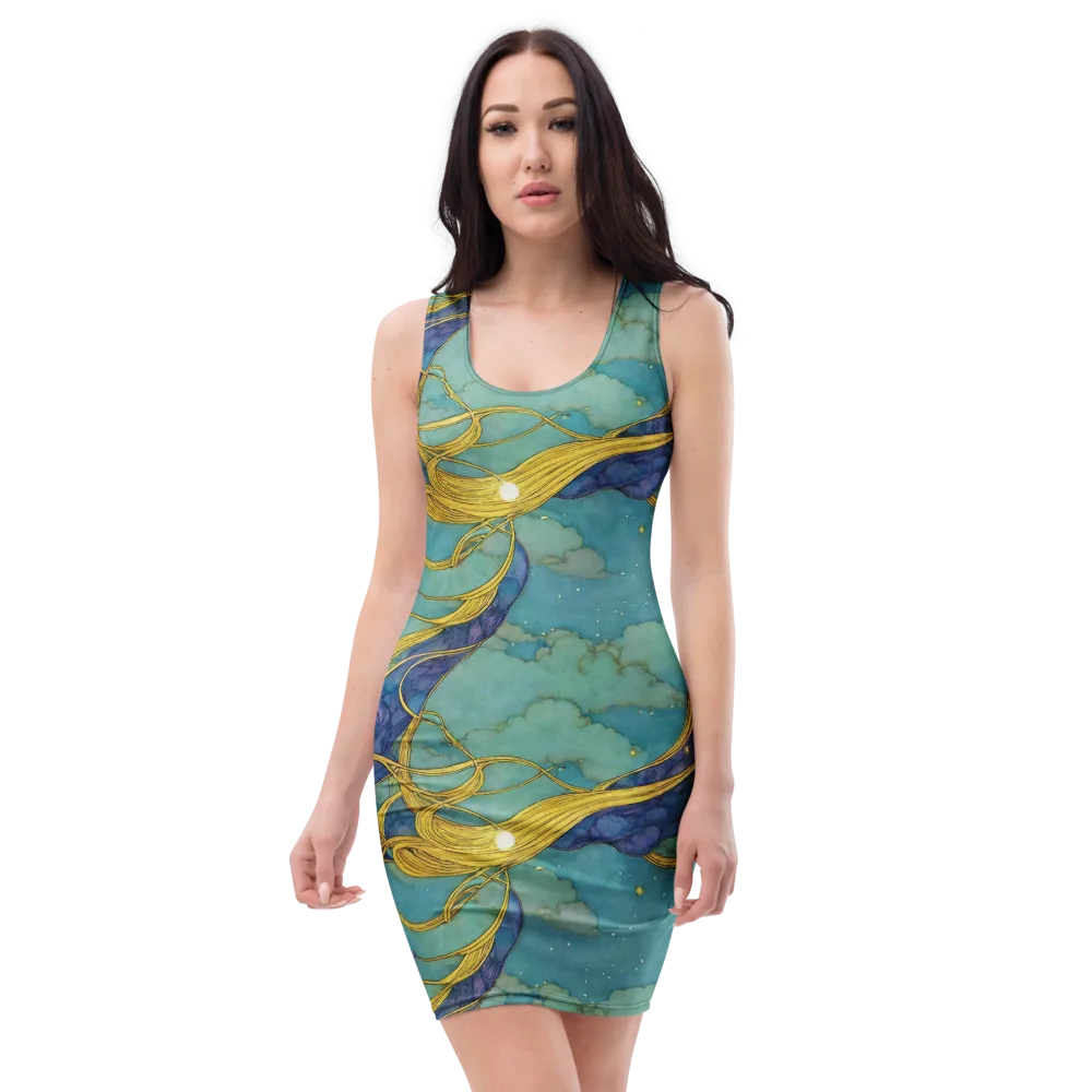 Aquatic Filigree on Bodycon Dress — Front