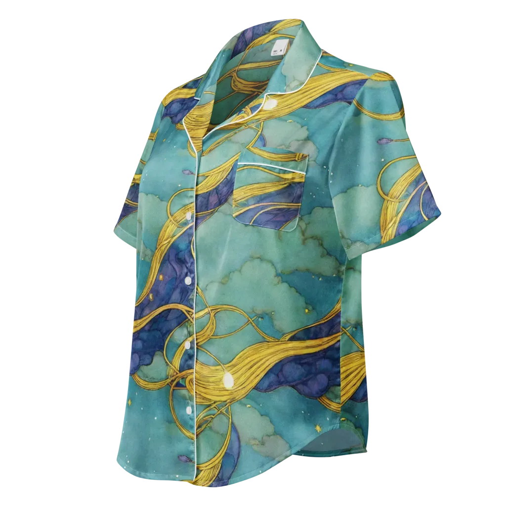 Aquatic Filigree on Women's Short Sleeve Pajama Top — Left Front