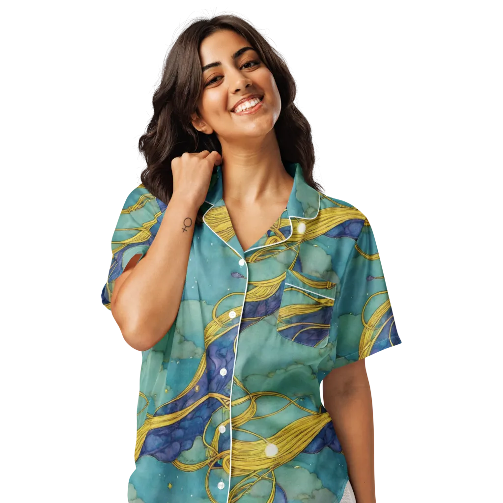 Aquatic Filigree on Women's Short Sleeve Pajama Top — Front