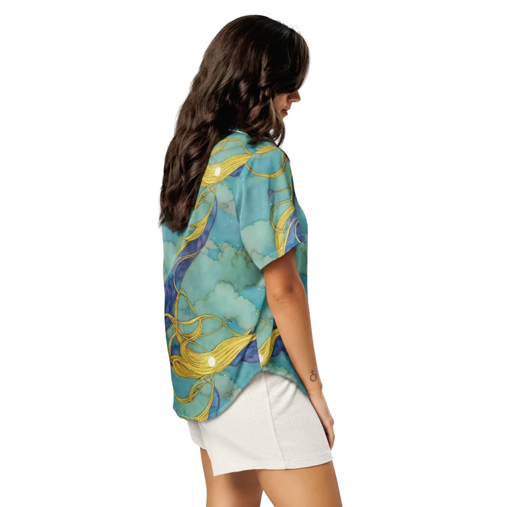 Aquatic Filigree on Women's Short Sleeve Pajama Top — Right Back
