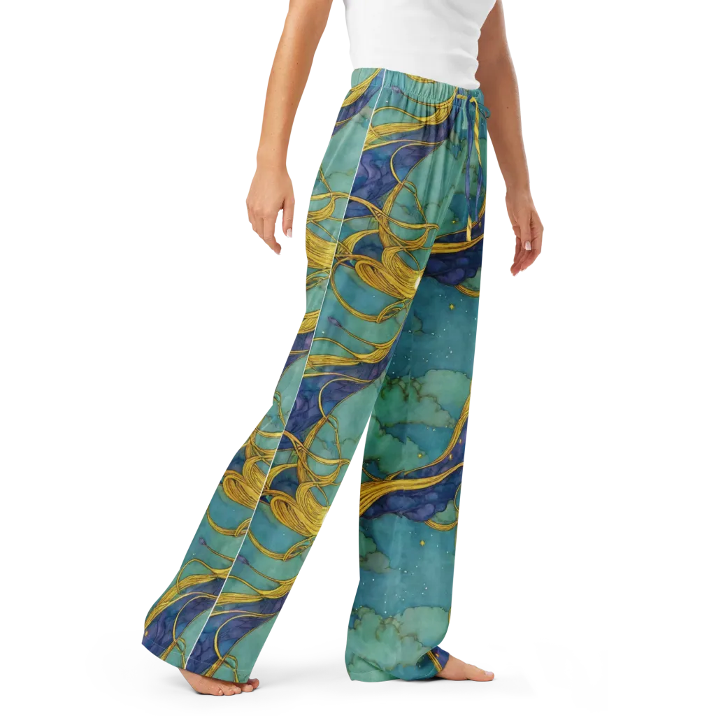 Aquatic Filigree on Women's Pajama Pants — Right Front