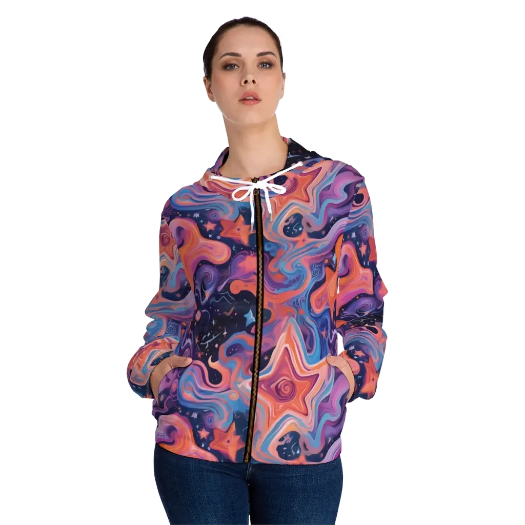 Astrofluid on Women's Full-Zip Hoodie — Front On Person