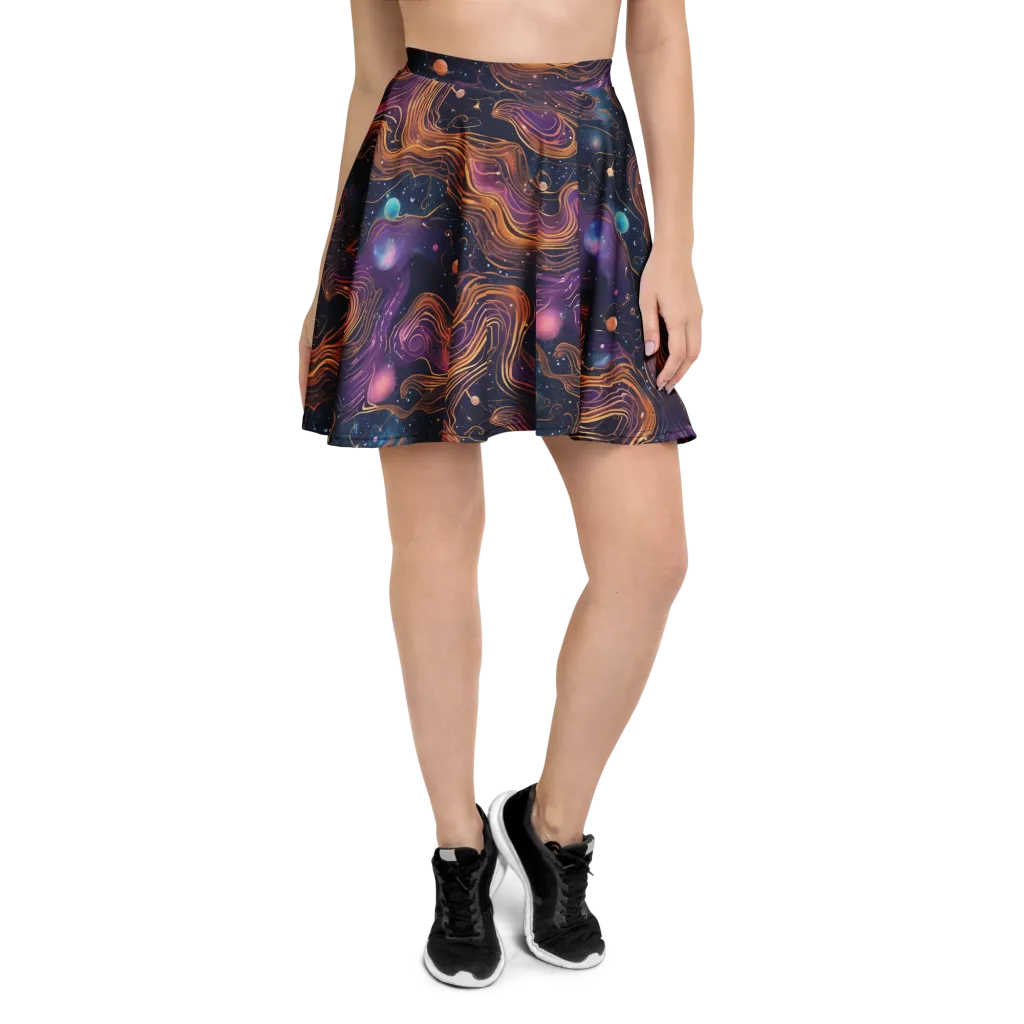 Orbiting Velvet on Skater Skirt — Front