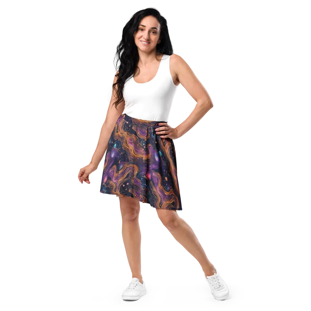 Orbiting Velvet on Skater Skirt — Front