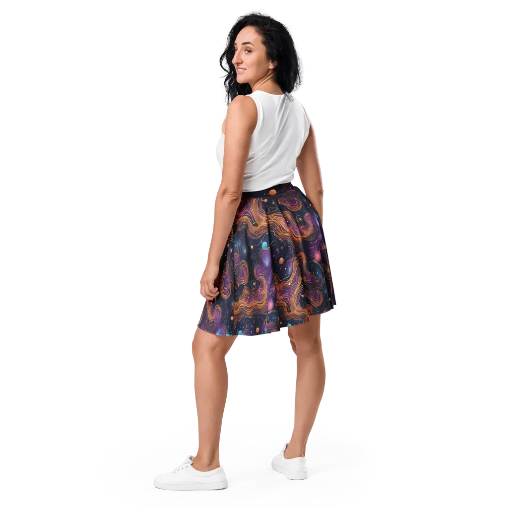 Orbiting Velvet on Skater Skirt — Back