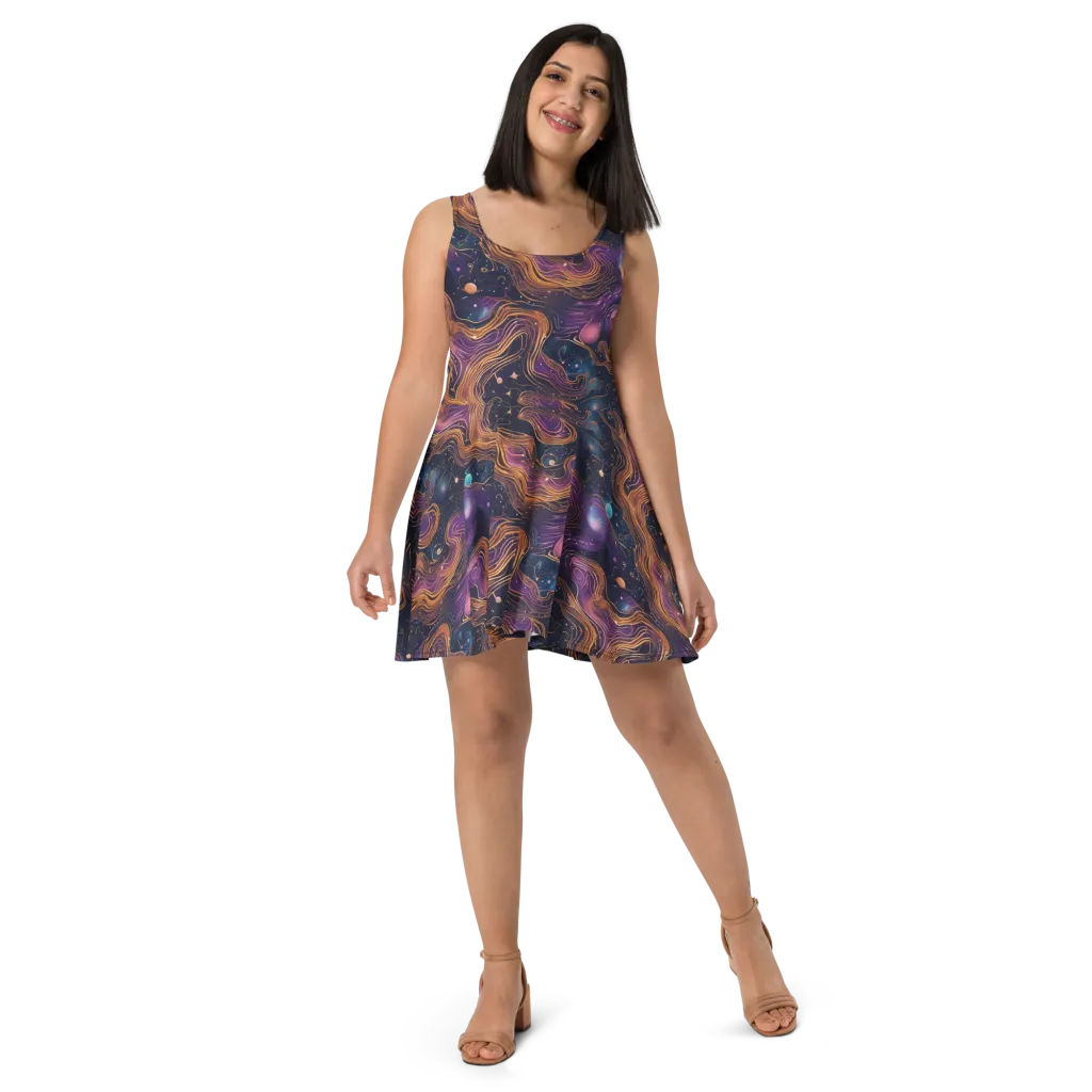 Orbiting Velvet on Skater Dress — Front