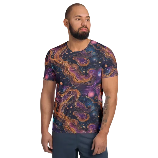 Orbiting Velvet on a Men's Athletic T-Shirt