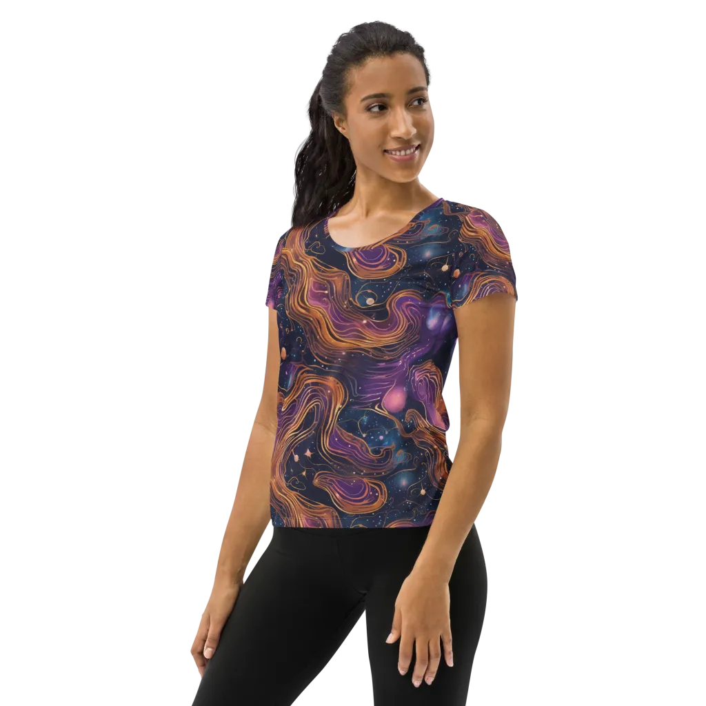Orbiting Velvet on Women's Athletic T-Shirt — Left