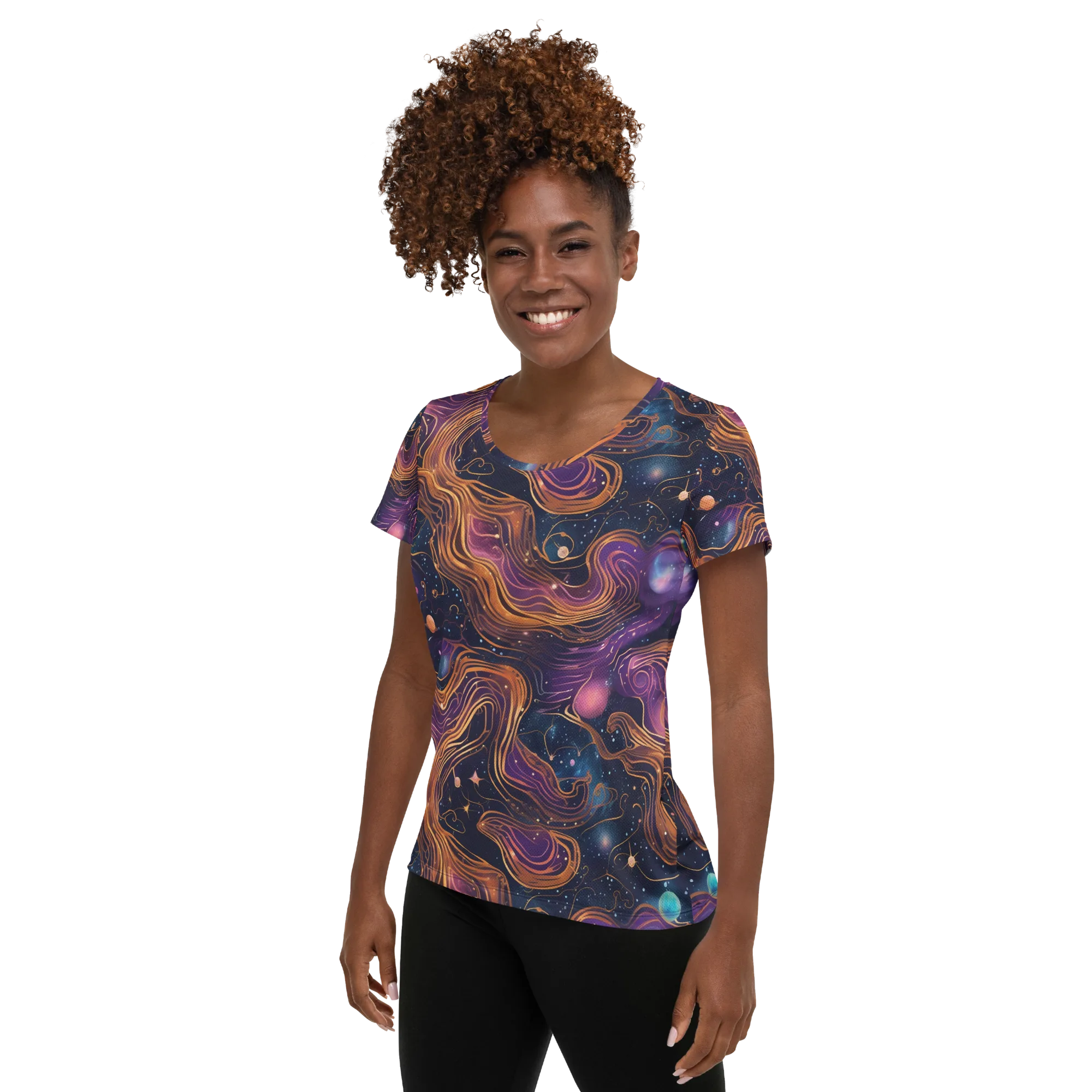 Orbiting Velvet on Women's Athletic T-Shirt — Left
