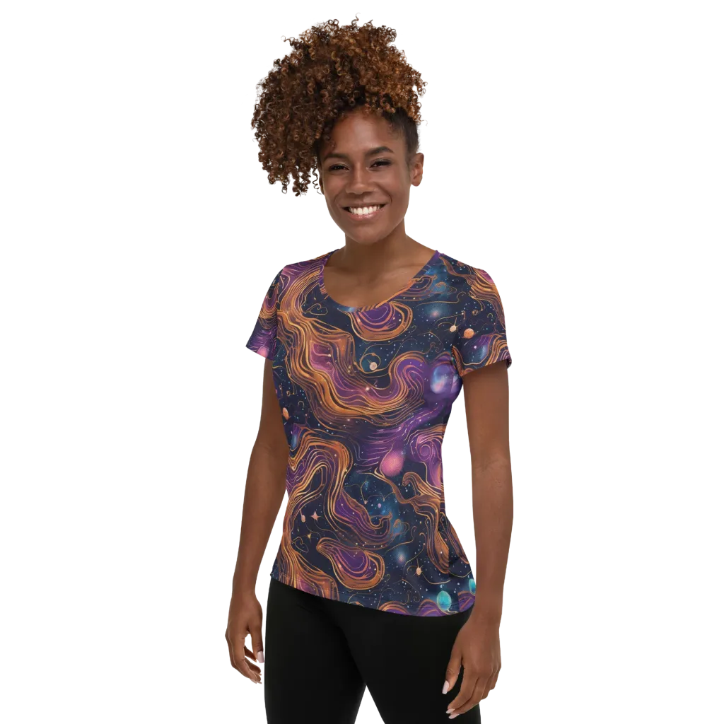 Orbiting Velvet on Women's Athletic T-Shirt — Left