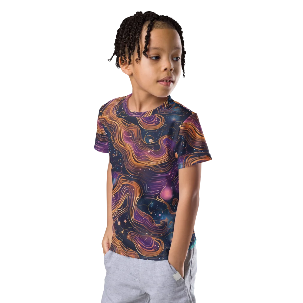 Orbiting Velvet on Kids Crew Neck T-Shirt — Left Front