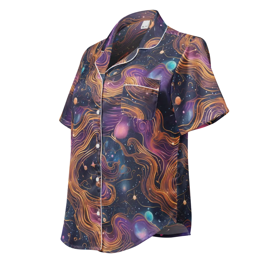 Orbiting Velvet on Women's Short Sleeve Pajama Top — Left Front