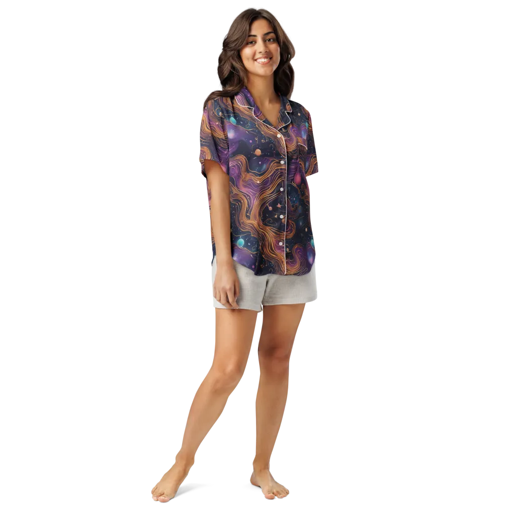 Orbiting Velvet on Women's Short Sleeve Pajama Top — Front
