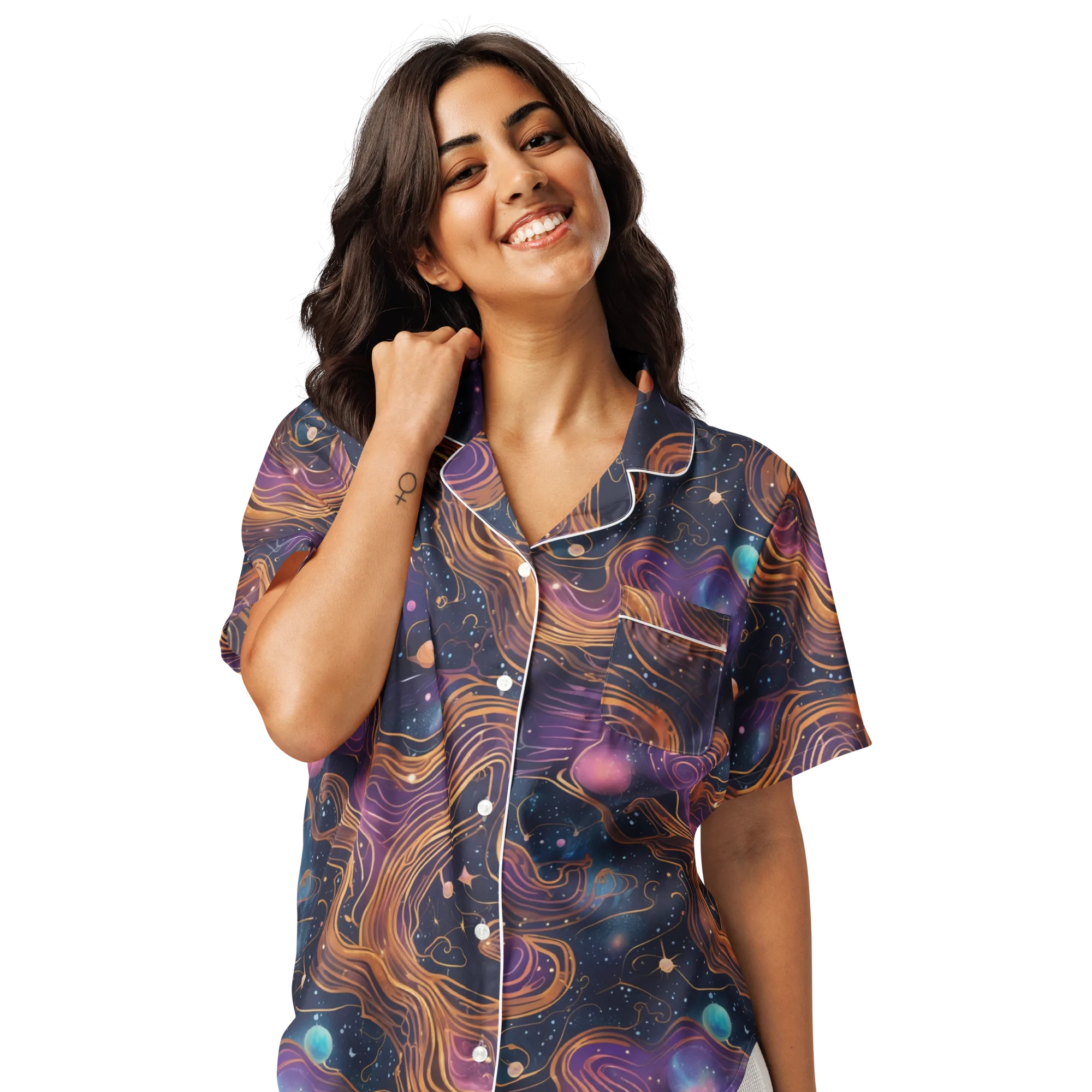 Orbiting Velvet on Women's Short Sleeve Pajama Top — Front