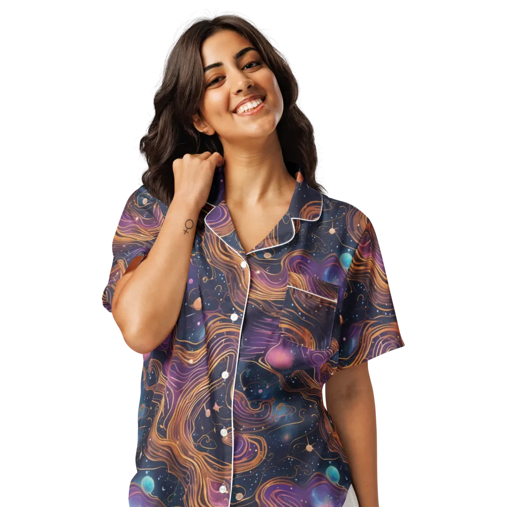 Orbiting Velvet on Women's Short Sleeve Pajama Top — Front