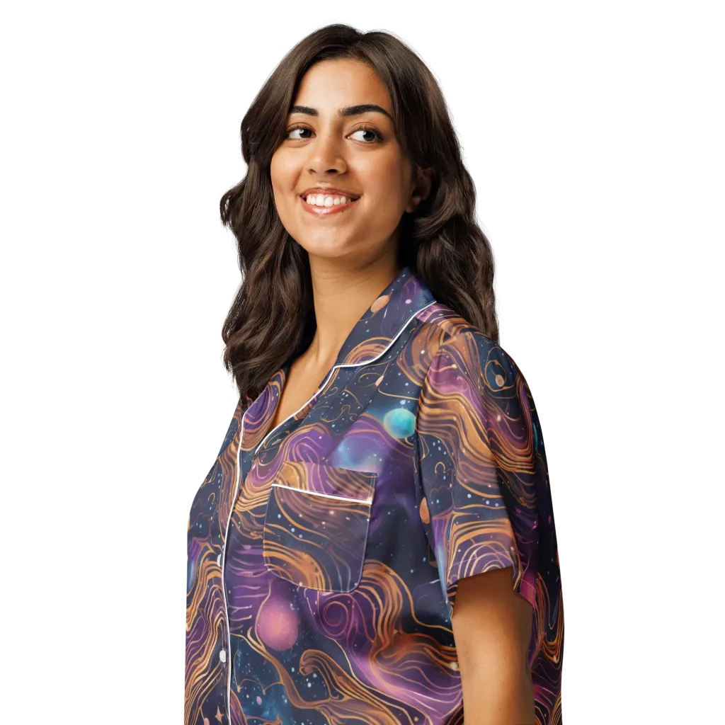 Orbiting Velvet on Women's Short Sleeve Pajama Top — Left Front