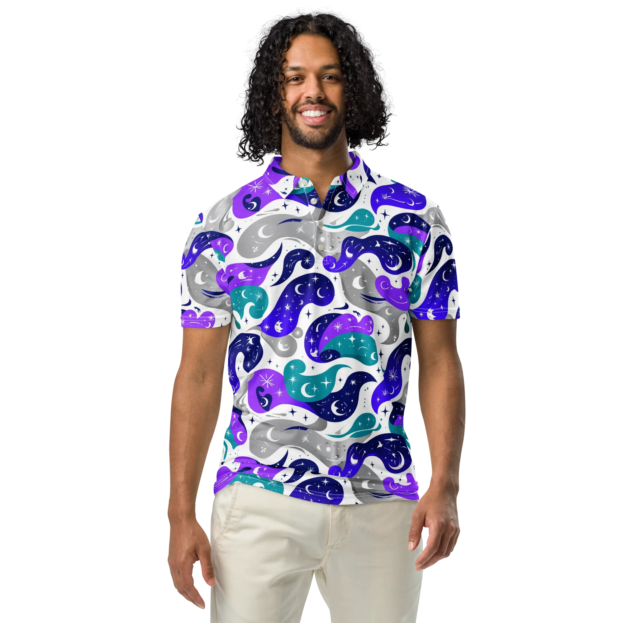 Astral Paisley on Men's Slim Fit Polo Shirt — Front