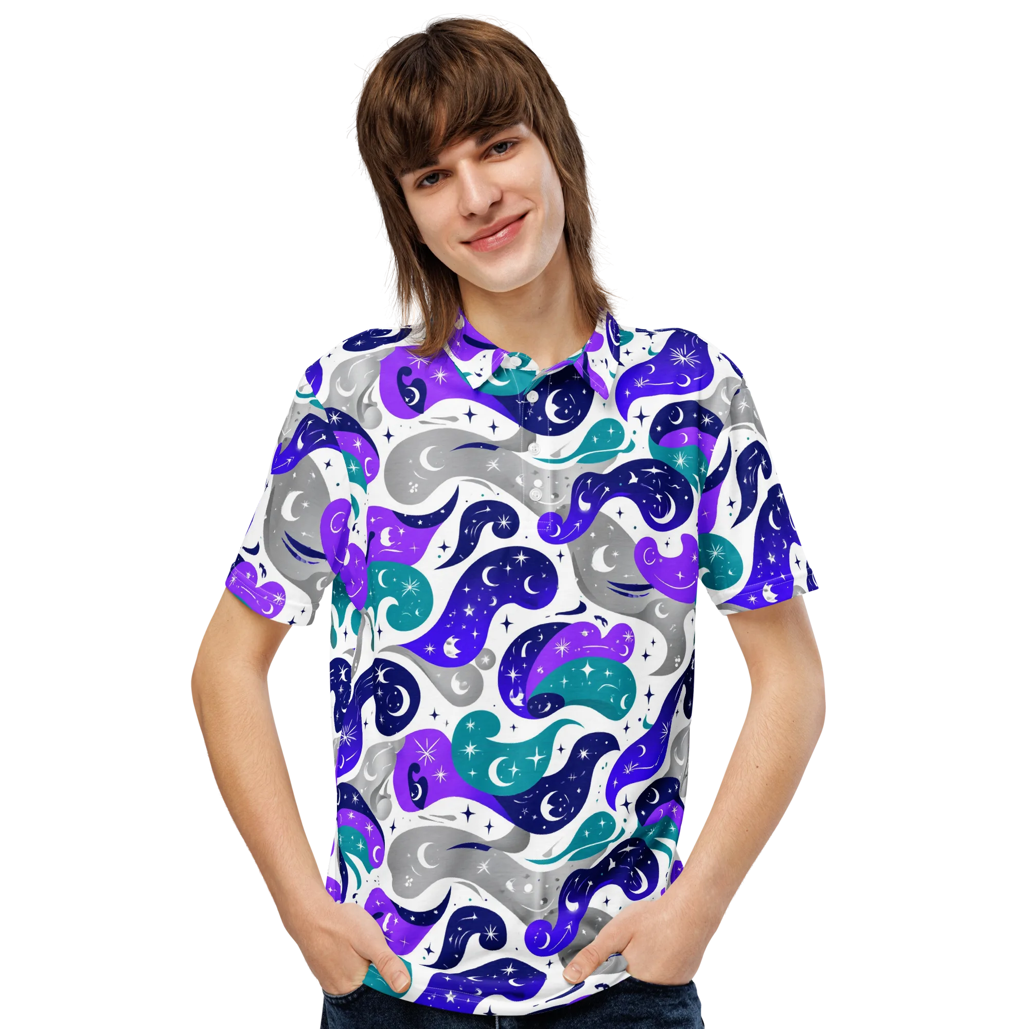 Astral Paisley on Men's Slim Fit Polo Shirt — Front