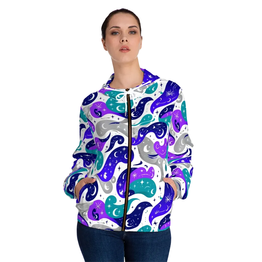 Astral Paisley on Women's Full-Zip Hoodie — Front On Person