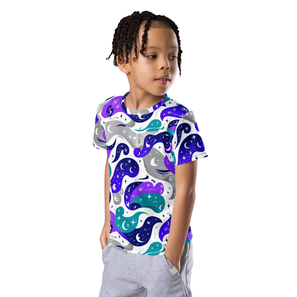 Astral Paisley on Kids Crew Neck T-Shirt — Left Front