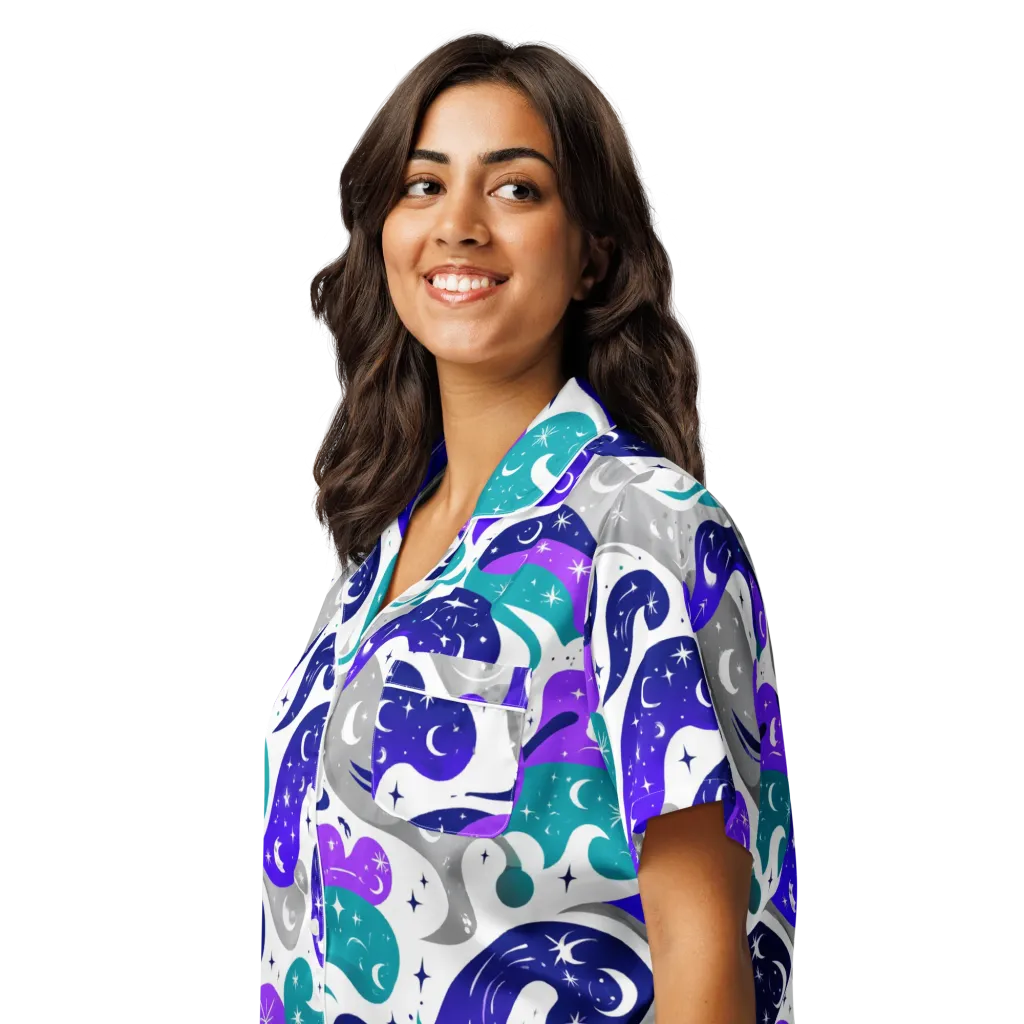Astral Paisley on Women's Short Sleeve Pajama Top — Left Front
