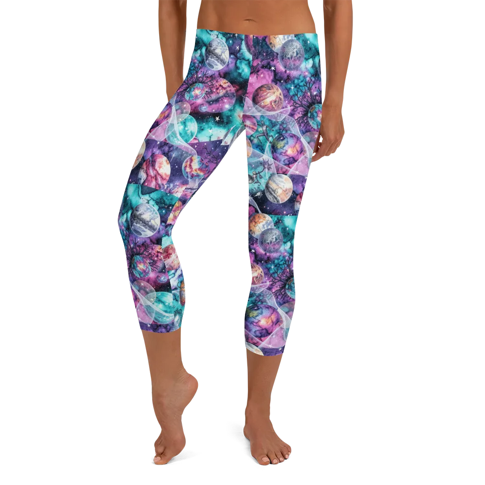 Celestial Menagerie on Capri Leggings — Front