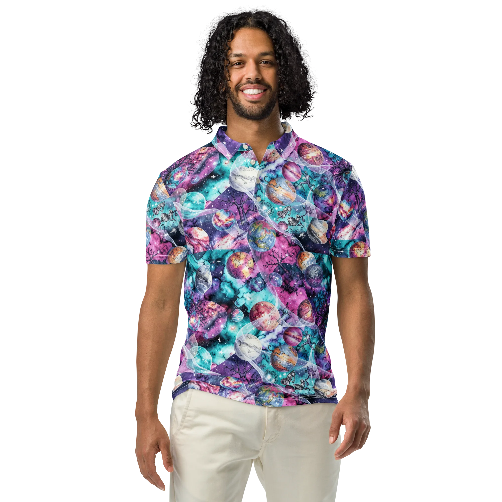 Celestial Menagerie on Men's Slim Fit Polo Shirt — Front
