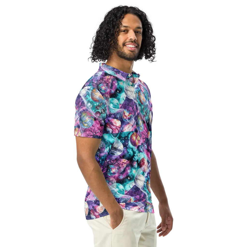 Celestial Menagerie on Men's Slim Fit Polo Shirt — Right Front