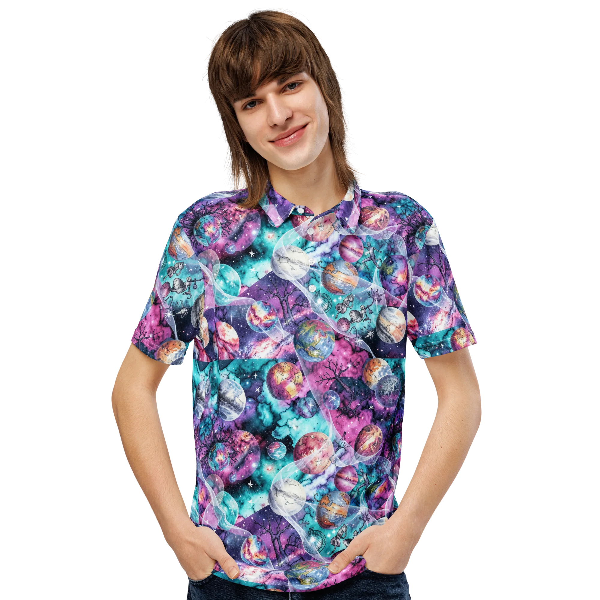 Celestial Menagerie on Men's Slim Fit Polo Shirt — Front