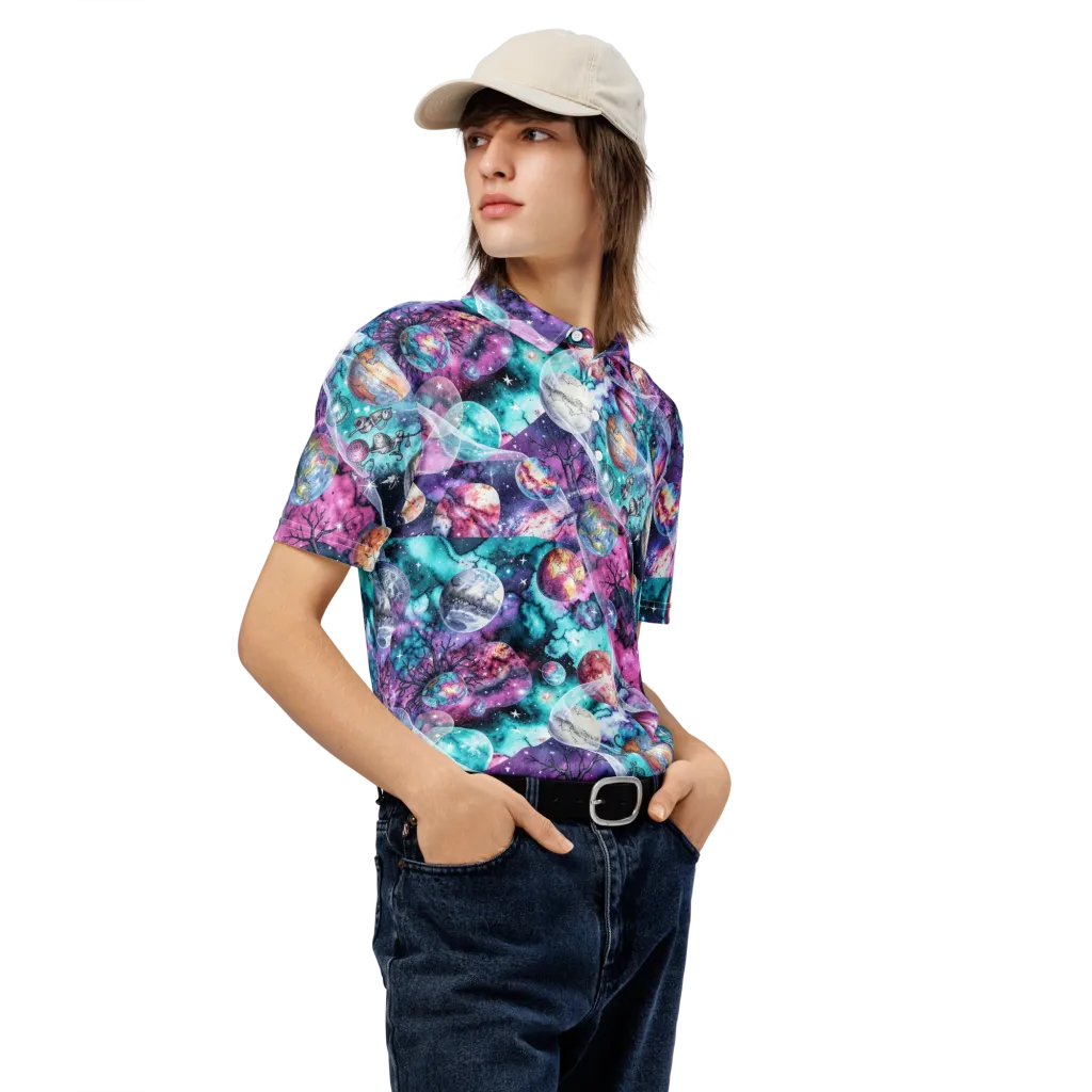 Celestial Menagerie on Men's Slim Fit Polo Shirt — Right Front