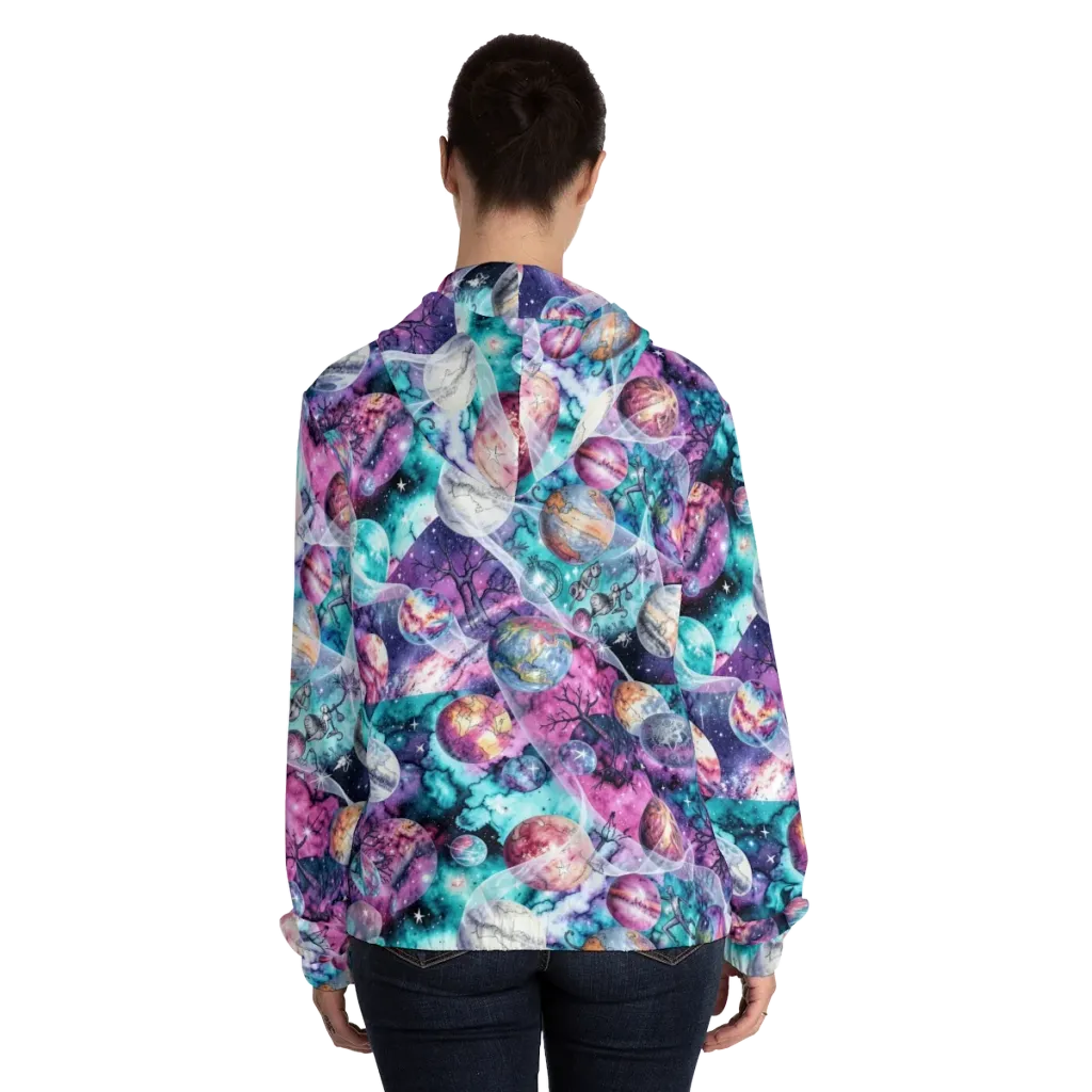 Celestial Menagerie on Women's Full-Zip Hoodie — Back On Person