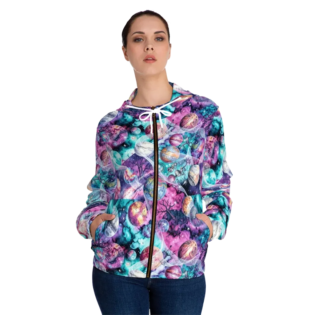 Celestial Menagerie on Women's Full-Zip Hoodie — Front On Person