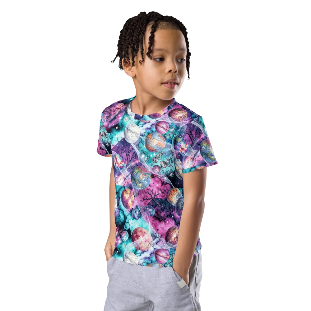 Celestial Menagerie on Kids Crew Neck T-Shirt — Left Front