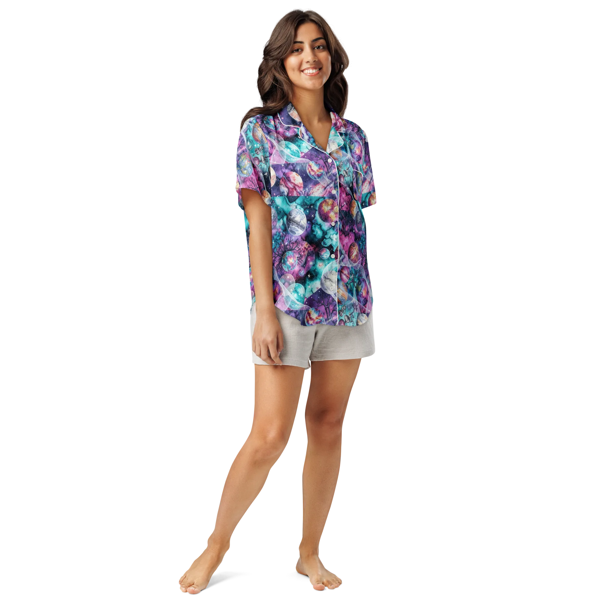 Celestial Menagerie on Women's Short Sleeve Pajama Top — Front