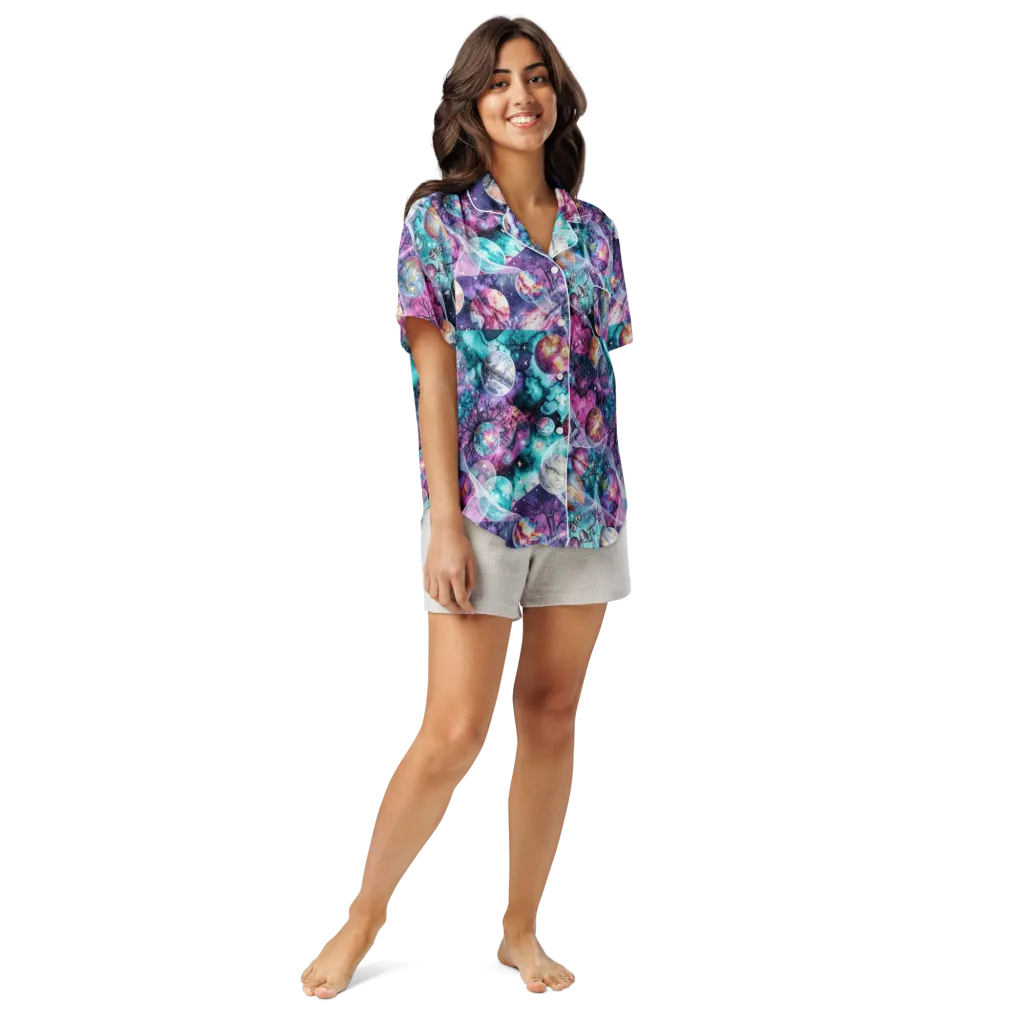Celestial Menagerie on Women's Short Sleeve Pajama Top — Front