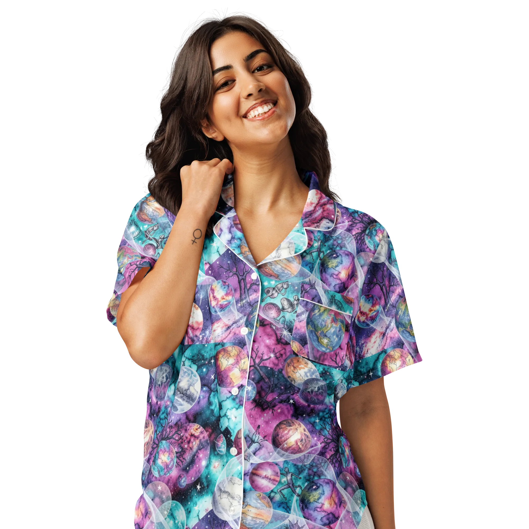 Celestial Menagerie on Women's Short Sleeve Pajama Top — Front