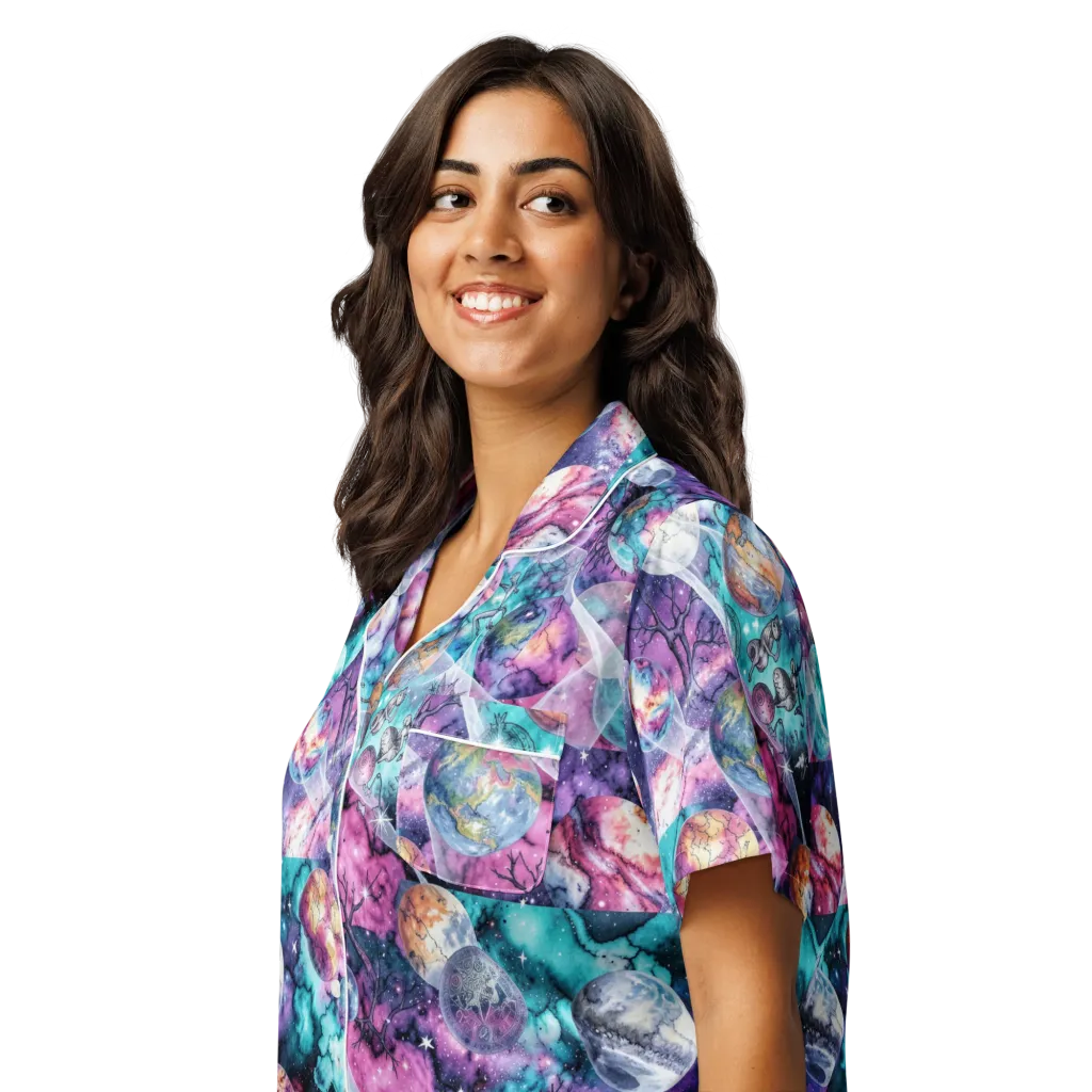 Celestial Menagerie on Women's Short Sleeve Pajama Top — Left Front
